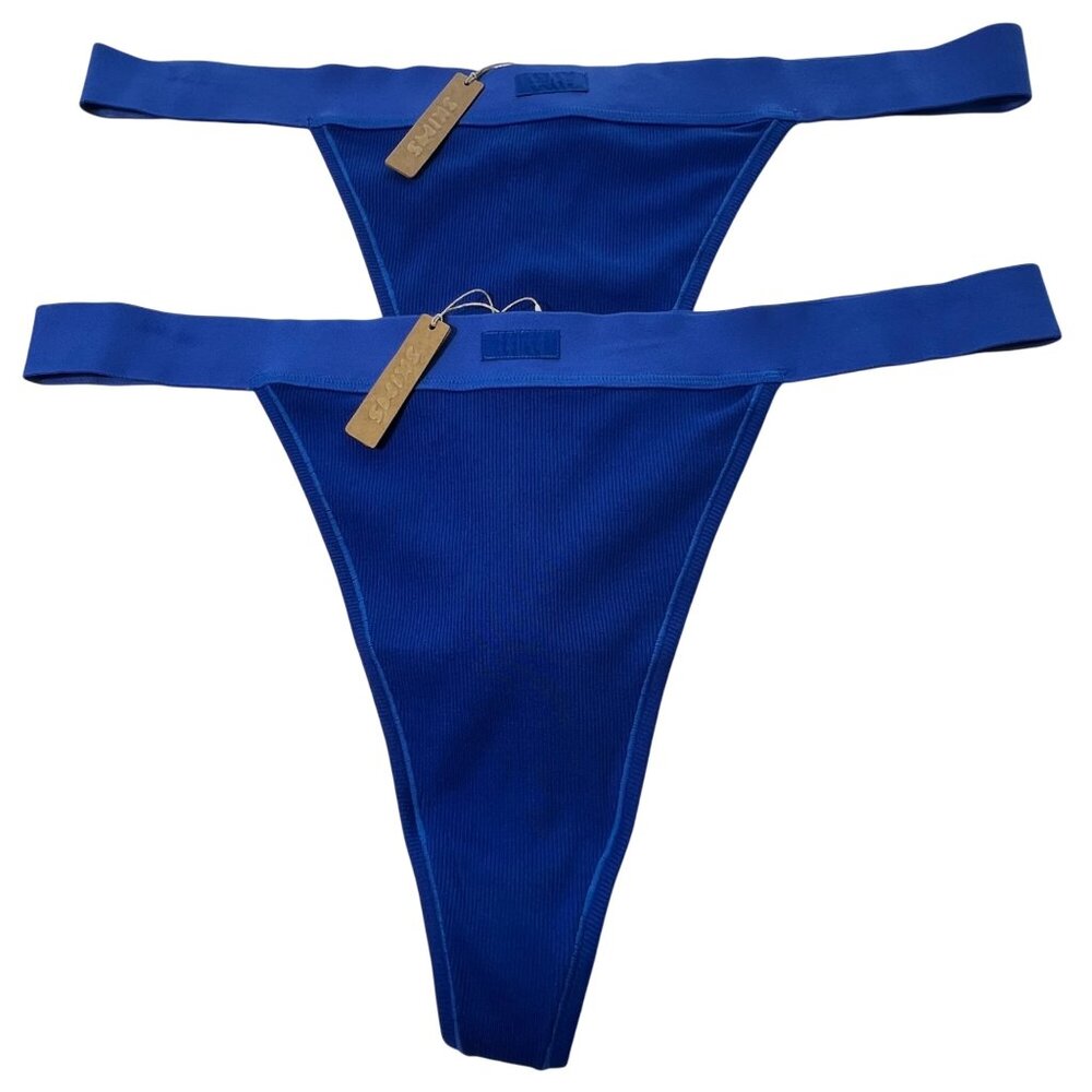 SKIMS Cotton Rib Thongs‎ Lot of 2 Cobalt 4X